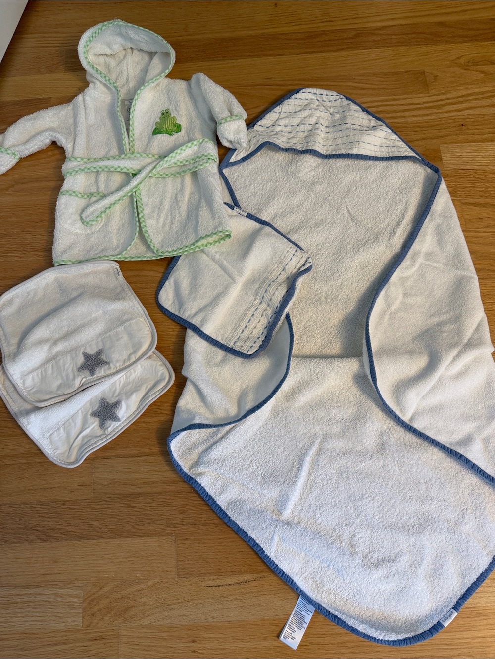 Baby Infant Organic Cotton Hooded towel, bath bundle with robe, 5 pcs